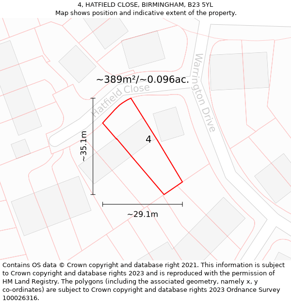 4, HATFIELD CLOSE, BIRMINGHAM, B23 5YL: Plot and title map