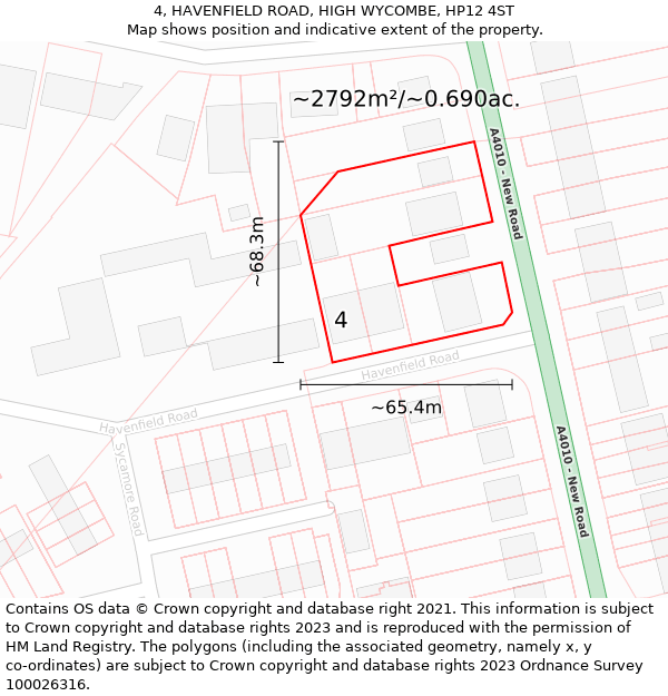 4, HAVENFIELD ROAD, HIGH WYCOMBE, HP12 4ST: Plot and title map