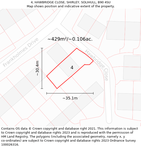 4, HAWBRIDGE CLOSE, SHIRLEY, SOLIHULL, B90 4SU: Plot and title map