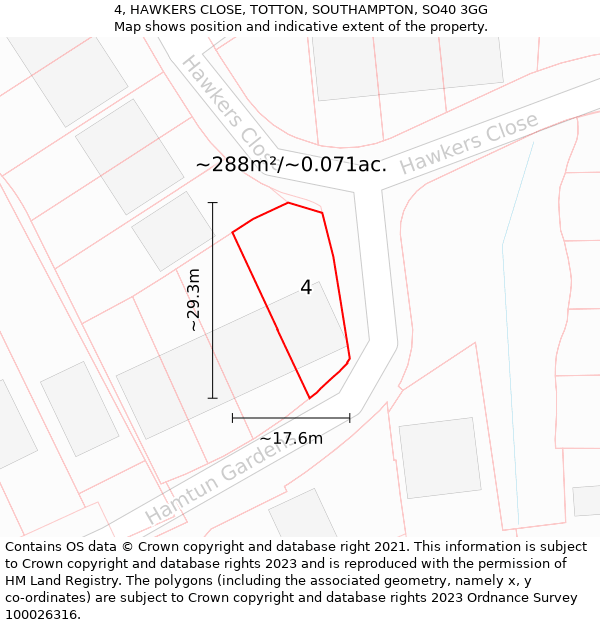 4, HAWKERS CLOSE, TOTTON, SOUTHAMPTON, SO40 3GG: Plot and title map