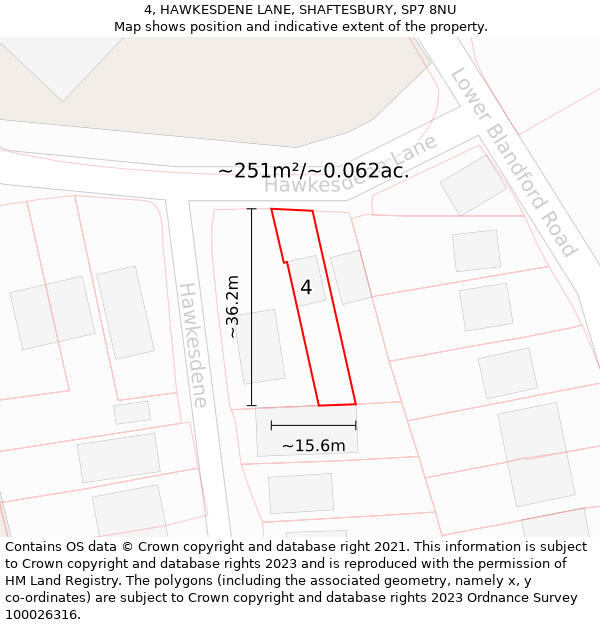 4, HAWKESDENE LANE, SHAFTESBURY, SP7 8NU: Plot and title map