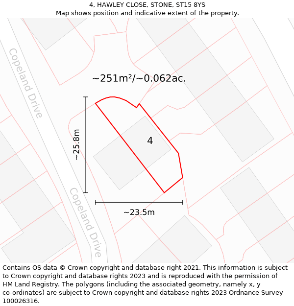 4, HAWLEY CLOSE, STONE, ST15 8YS: Plot and title map