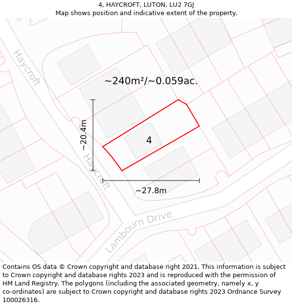 4, HAYCROFT, LUTON, LU2 7GJ: Plot and title map