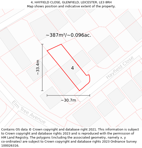 4, HAYFIELD CLOSE, GLENFIELD, LEICESTER, LE3 8RH: Plot and title map