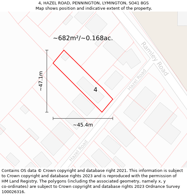 4, HAZEL ROAD, PENNINGTON, LYMINGTON, SO41 8GS: Plot and title map