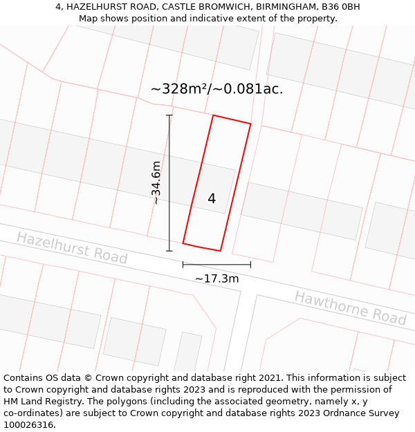 4, HAZELHURST ROAD, CASTLE BROMWICH, BIRMINGHAM, B36 0BH: Plot and title map