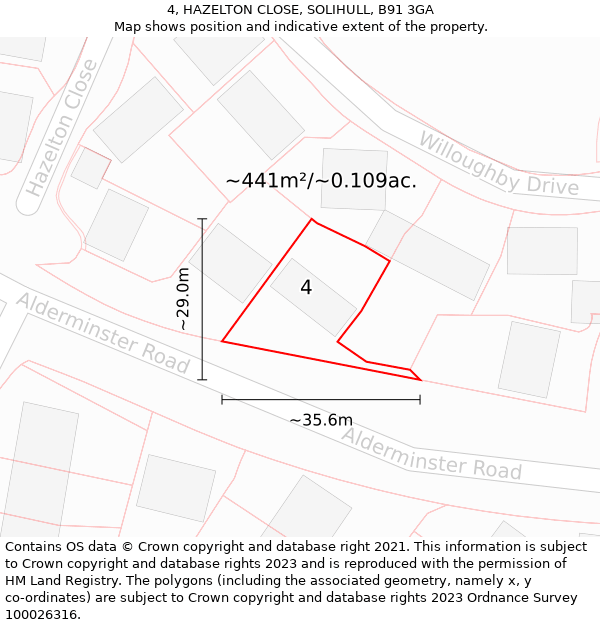 4, HAZELTON CLOSE, SOLIHULL, B91 3GA: Plot and title map