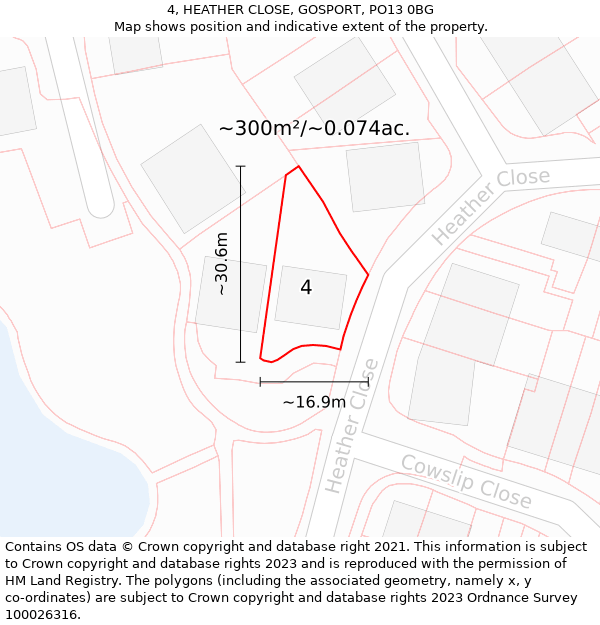 4, HEATHER CLOSE, GOSPORT, PO13 0BG: Plot and title map