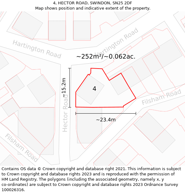 4, HECTOR ROAD, SWINDON, SN25 2DF: Plot and title map