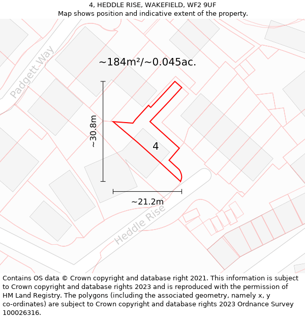 4, HEDDLE RISE, WAKEFIELD, WF2 9UF: Plot and title map