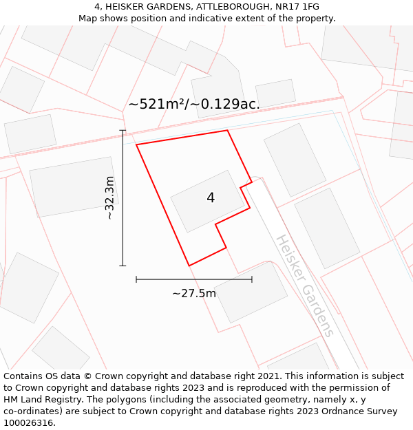 4, HEISKER GARDENS, ATTLEBOROUGH, NR17 1FG: Plot and title map