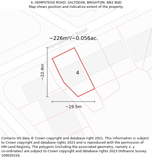 4, HEMPSTEAD ROAD, SALTDEAN, BRIGHTON, BN2 8QD: Plot and title map