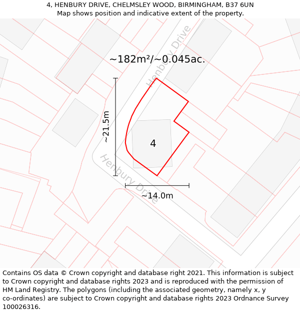 4, HENBURY DRIVE, CHELMSLEY WOOD, BIRMINGHAM, B37 6UN: Plot and title map