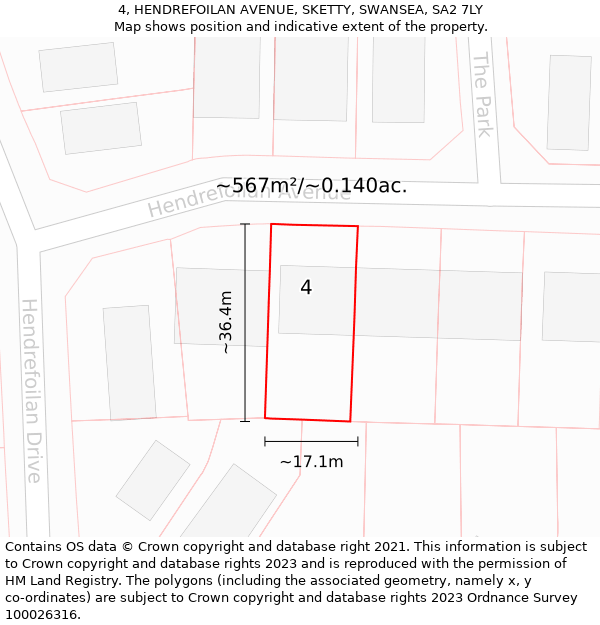 4, HENDREFOILAN AVENUE, SKETTY, SWANSEA, SA2 7LY: Plot and title map