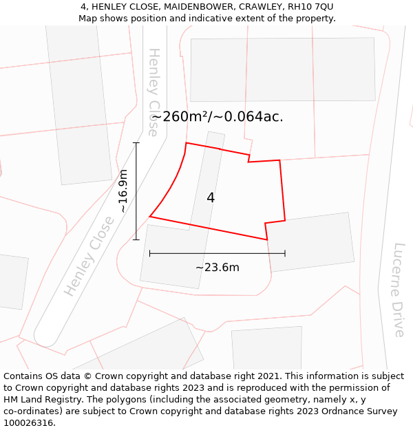 4, HENLEY CLOSE, MAIDENBOWER, CRAWLEY, RH10 7QU: Plot and title map