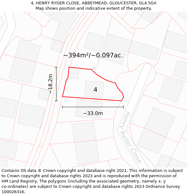 4, HENRY RYDER CLOSE, ABBEYMEAD, GLOUCESTER, GL4 5GA: Plot and title map