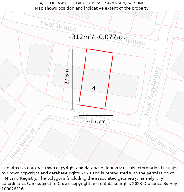 4, HEOL BARCUD, BIRCHGROVE, SWANSEA, SA7 9NL: Plot and title map