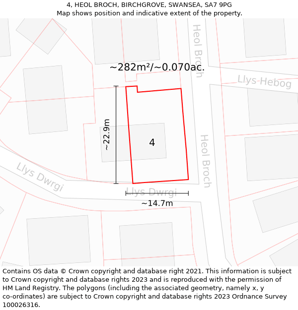 4, HEOL BROCH, BIRCHGROVE, SWANSEA, SA7 9PG: Plot and title map