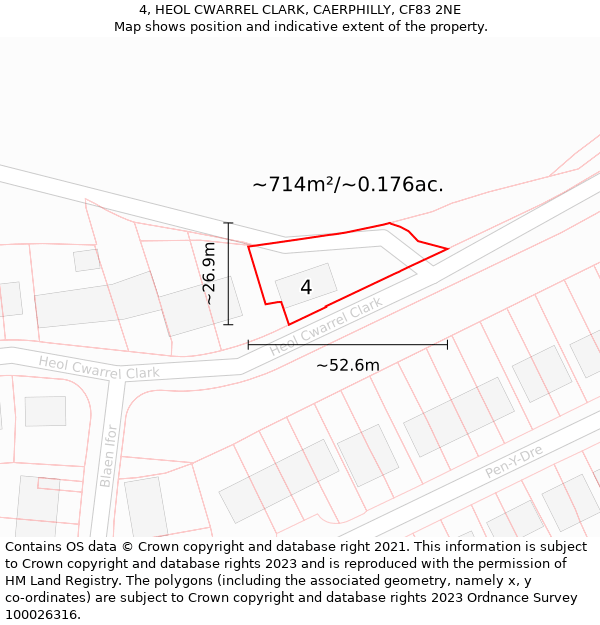 4, HEOL CWARREL CLARK, CAERPHILLY, CF83 2NE: Plot and title map