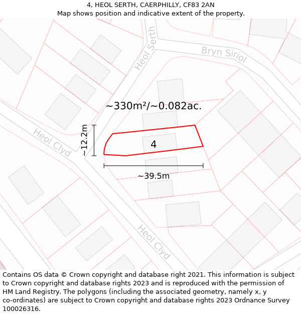 4, HEOL SERTH, CAERPHILLY, CF83 2AN: Plot and title map