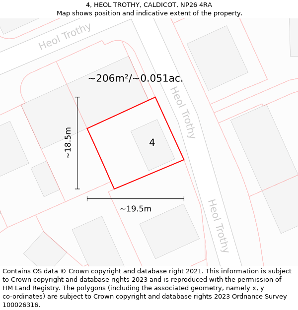 4, HEOL TROTHY, CALDICOT, NP26 4RA: Plot and title map