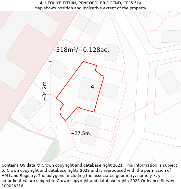 4, HEOL YR EITHIN, PENCOED, BRIDGEND, CF35 5LX: Plot and title map