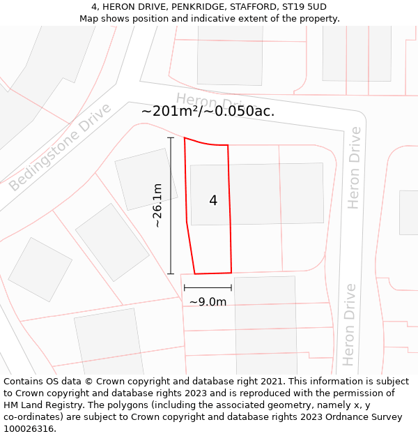 4, HERON DRIVE, PENKRIDGE, STAFFORD, ST19 5UD: Plot and title map