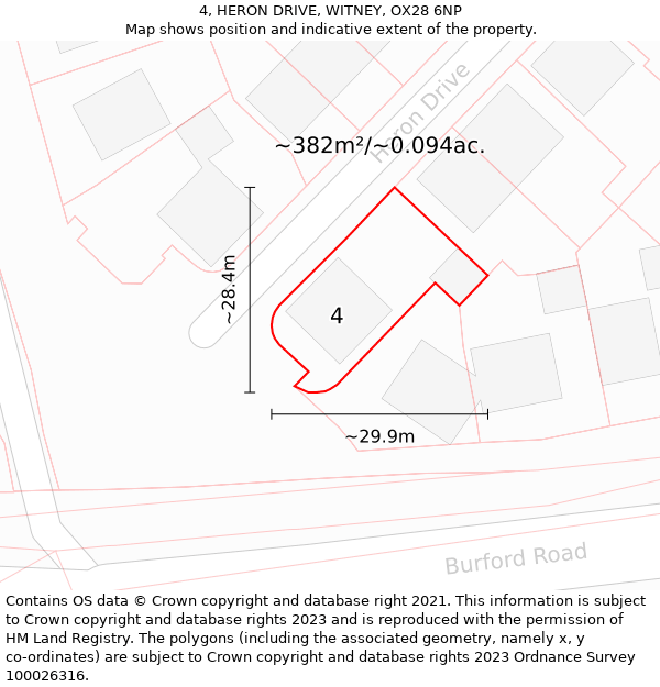 4, HERON DRIVE, WITNEY, OX28 6NP: Plot and title map