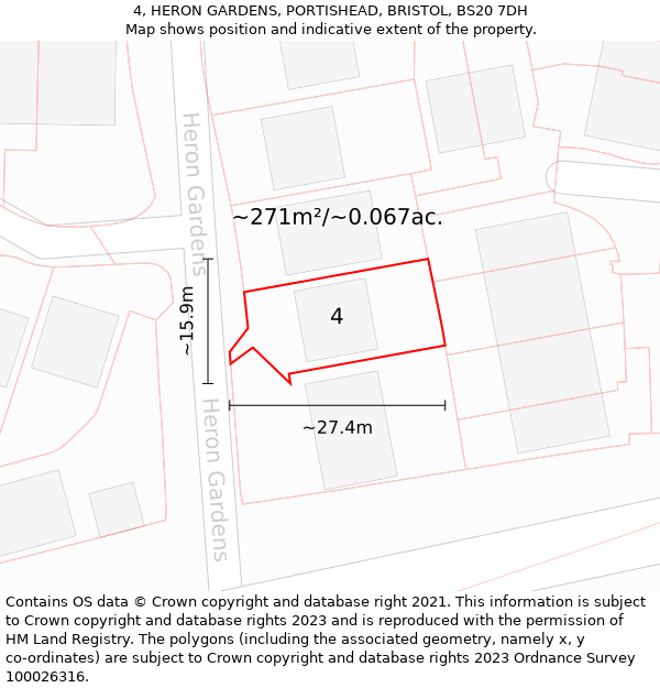 4, HERON GARDENS, PORTISHEAD, BRISTOL, BS20 7DH: Plot and title map