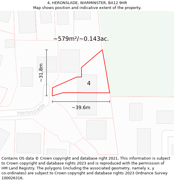 4, HERONSLADE, WARMINSTER, BA12 9HR: Plot and title map