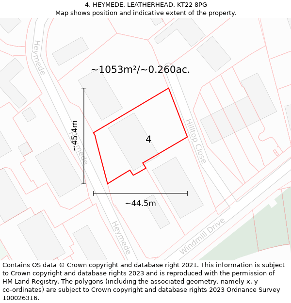 4, HEYMEDE, LEATHERHEAD, KT22 8PG: Plot and title map