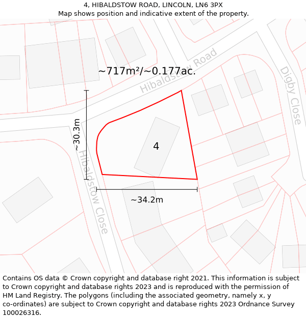 4, HIBALDSTOW ROAD, LINCOLN, LN6 3PX: Plot and title map