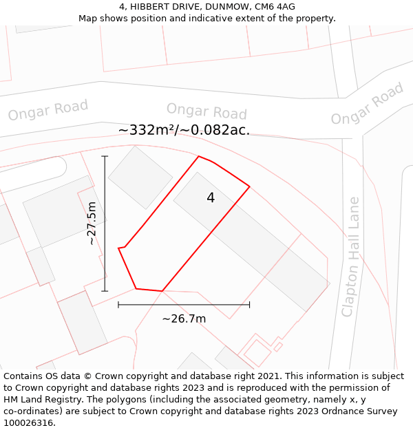 4, HIBBERT DRIVE, DUNMOW, CM6 4AG: Plot and title map