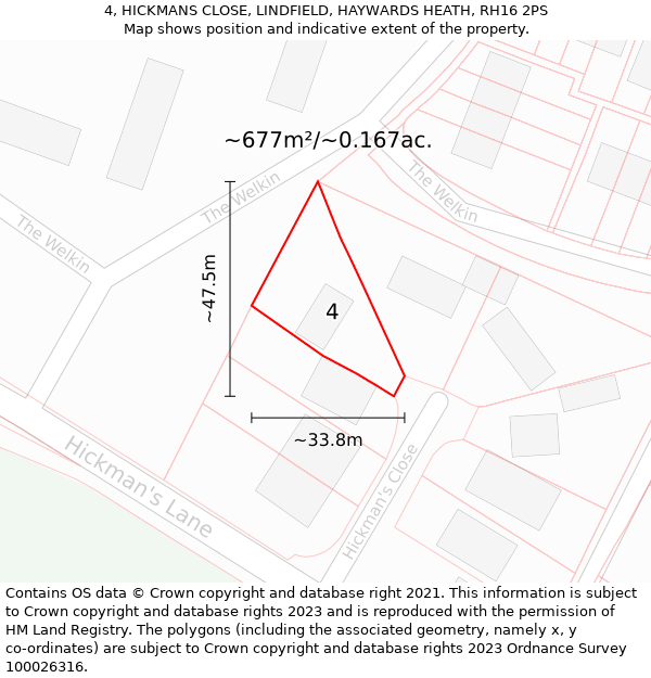 4, HICKMANS CLOSE, LINDFIELD, HAYWARDS HEATH, RH16 2PS: Plot and title map