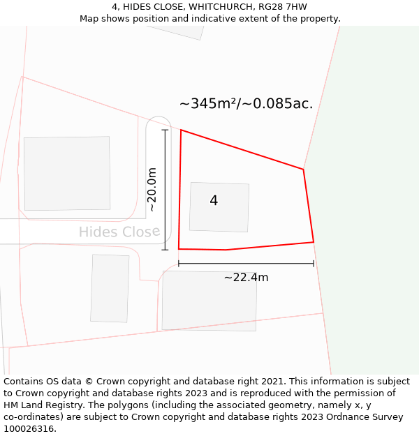 4, HIDES CLOSE, WHITCHURCH, RG28 7HW: Plot and title map