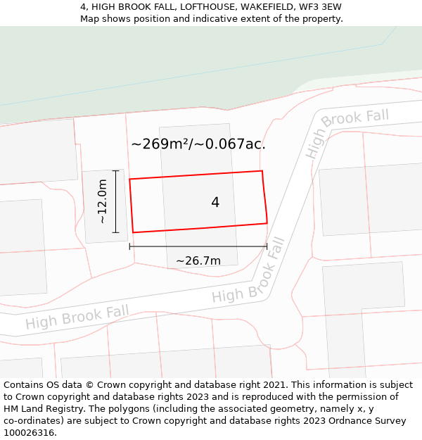 4, HIGH BROOK FALL, LOFTHOUSE, WAKEFIELD, WF3 3EW: Plot and title map