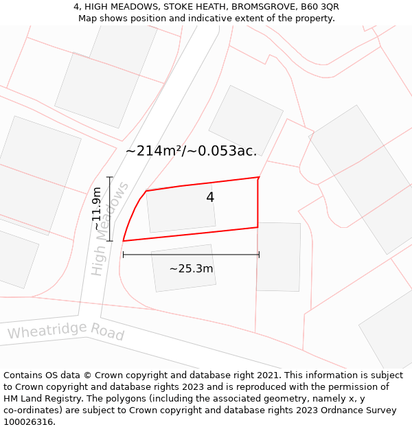 4, HIGH MEADOWS, STOKE HEATH, BROMSGROVE, B60 3QR: Plot and title map