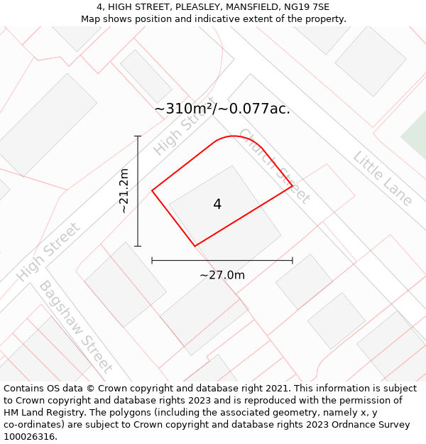 4, HIGH STREET, PLEASLEY, MANSFIELD, NG19 7SE: Plot and title map