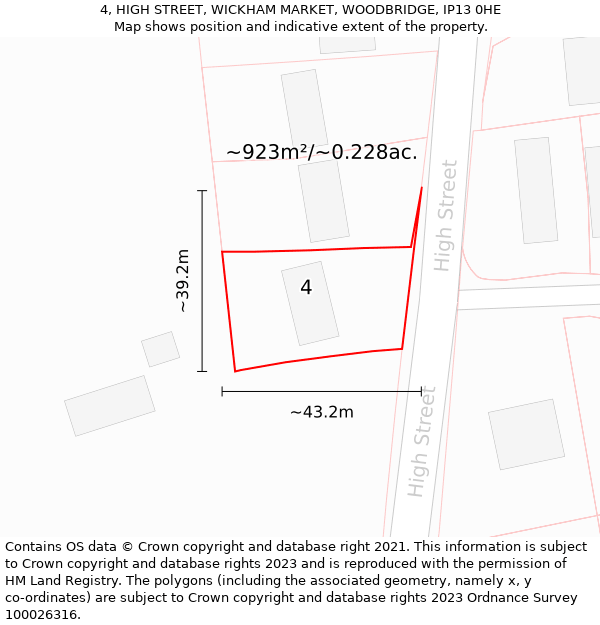 4, HIGH STREET, WICKHAM MARKET, WOODBRIDGE, IP13 0HE: Plot and title map