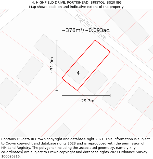 4, HIGHFIELD DRIVE, PORTISHEAD, BRISTOL, BS20 8JG: Plot and title map