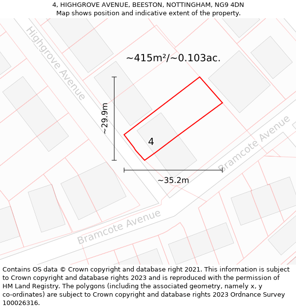 4, HIGHGROVE AVENUE, BEESTON, NOTTINGHAM, NG9 4DN: Plot and title map