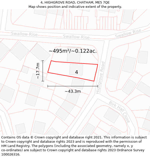 4, HIGHGROVE ROAD, CHATHAM, ME5 7QE: Plot and title map