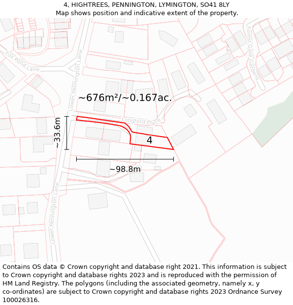 4, HIGHTREES, PENNINGTON, LYMINGTON, SO41 8LY: Plot and title map