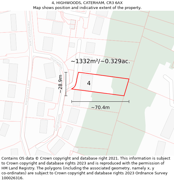 4, HIGHWOODS, CATERHAM, CR3 6AX: Plot and title map