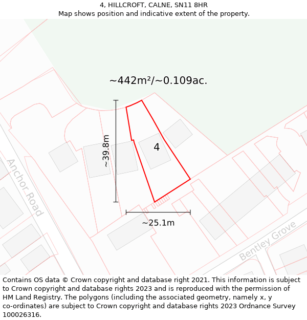 4, HILLCROFT, CALNE, SN11 8HR: Plot and title map