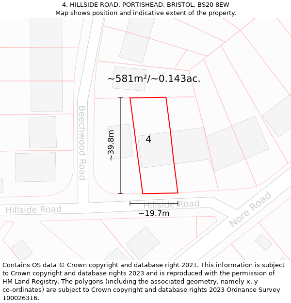 4, HILLSIDE ROAD, PORTISHEAD, BRISTOL, BS20 8EW: Plot and title map