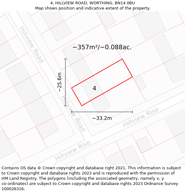 4, HILLVIEW ROAD, WORTHING, BN14 0BU: Plot and title map