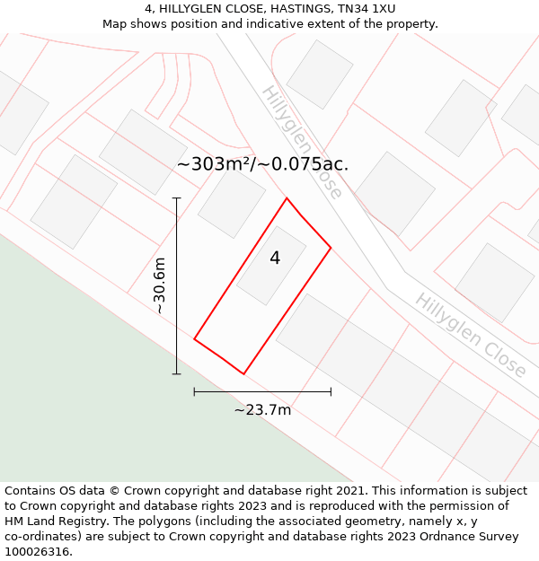 4, HILLYGLEN CLOSE, HASTINGS, TN34 1XU: Plot and title map