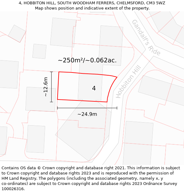 4, HOBBITON HILL, SOUTH WOODHAM FERRERS, CHELMSFORD, CM3 5WZ: Plot and title map