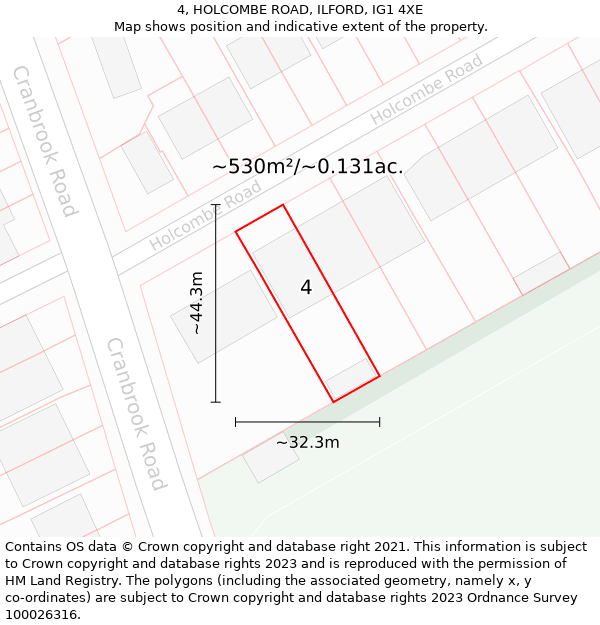 4, HOLCOMBE ROAD, ILFORD, IG1 4XE: Plot and title map